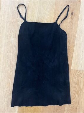Black Suede Slip Mini Dress - Adjustable Straps